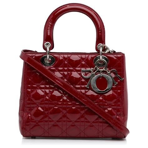 Dior Red Medium Patent Cannage Lady Dior Leather Patent .